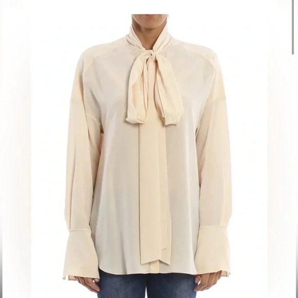 Chloe tie neck silk button down blouse size 40/large - Picture 10 of 11